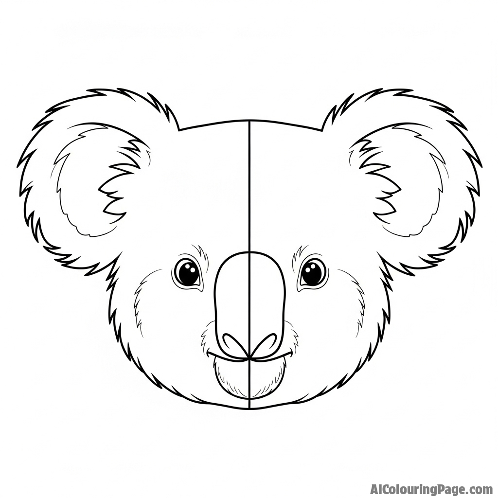 A koala's face, half cast in deep shadow and half in bright light.