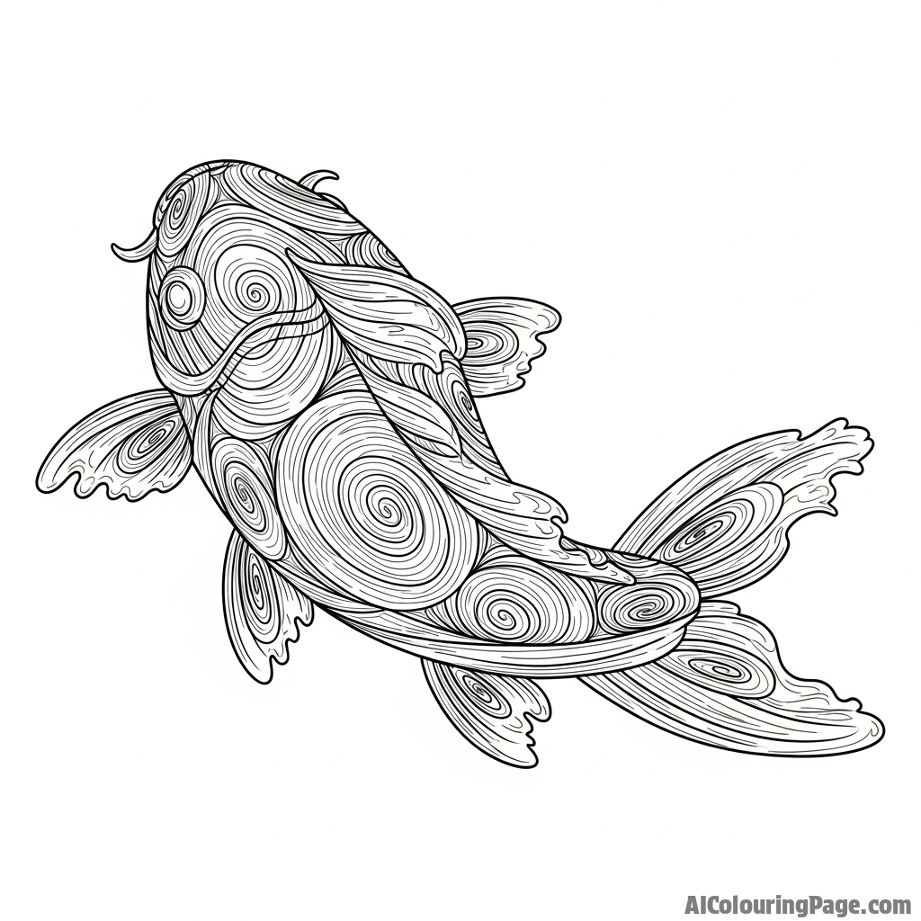 A dynamic sculpture of a koi made entirely of swirling, transparent resin that mimics water.