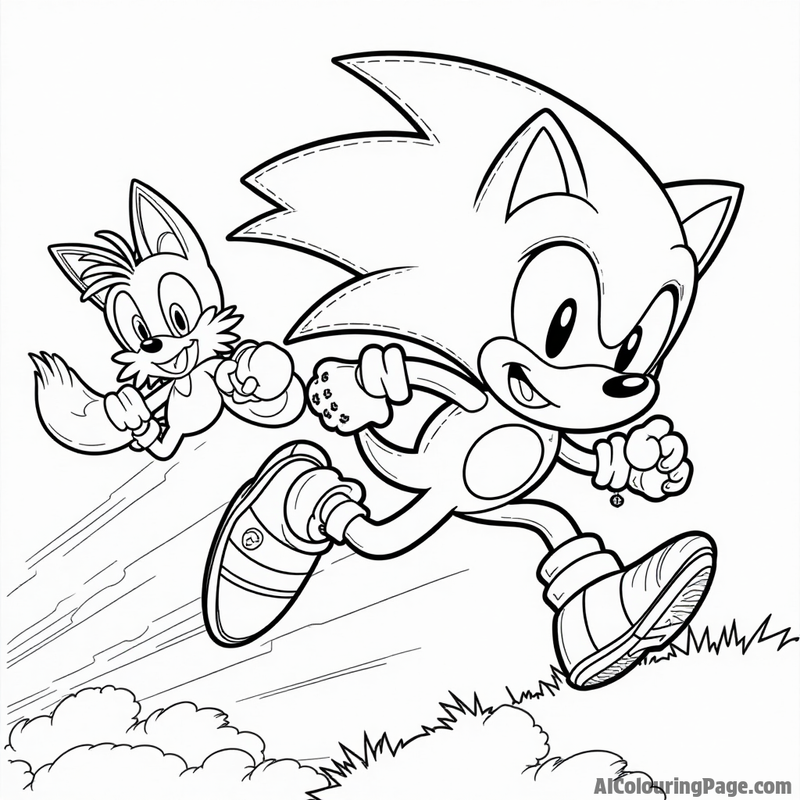 Sonic and Tails flying through the air