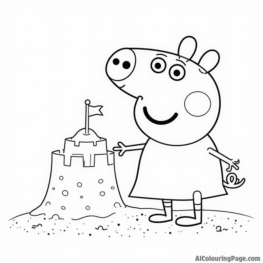 Peppa Pig building a sandcastle