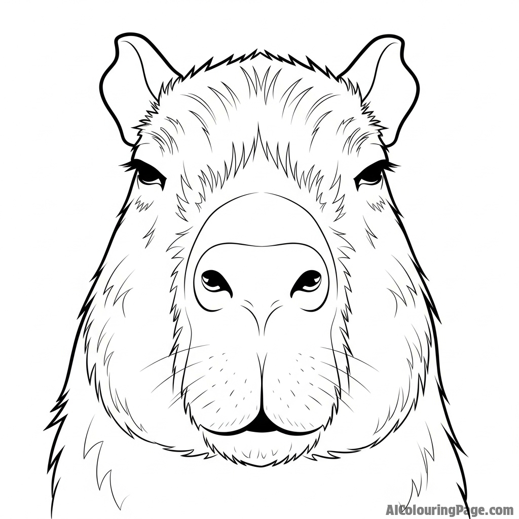 An extreme close-up of a capybara's serene, sleepy face.