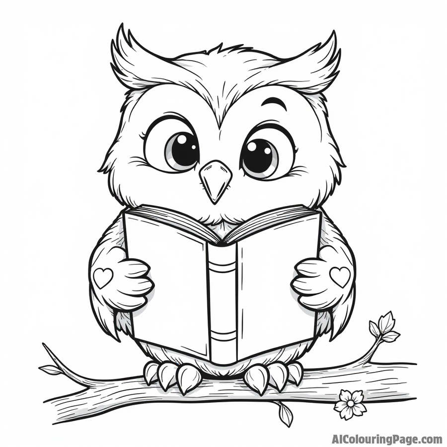 A cute little owl reading a book