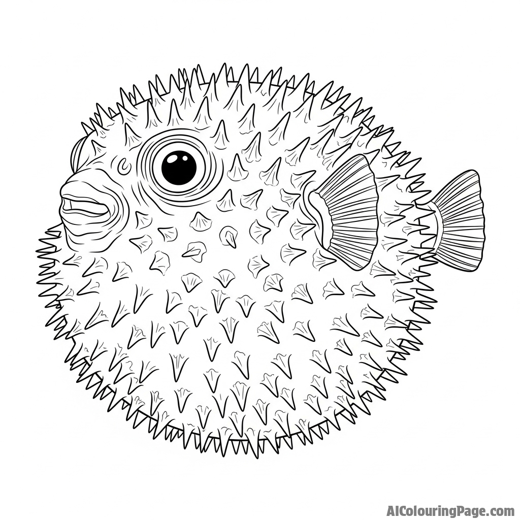 A pufferfish fully inflated, a spiky sphere of defiance