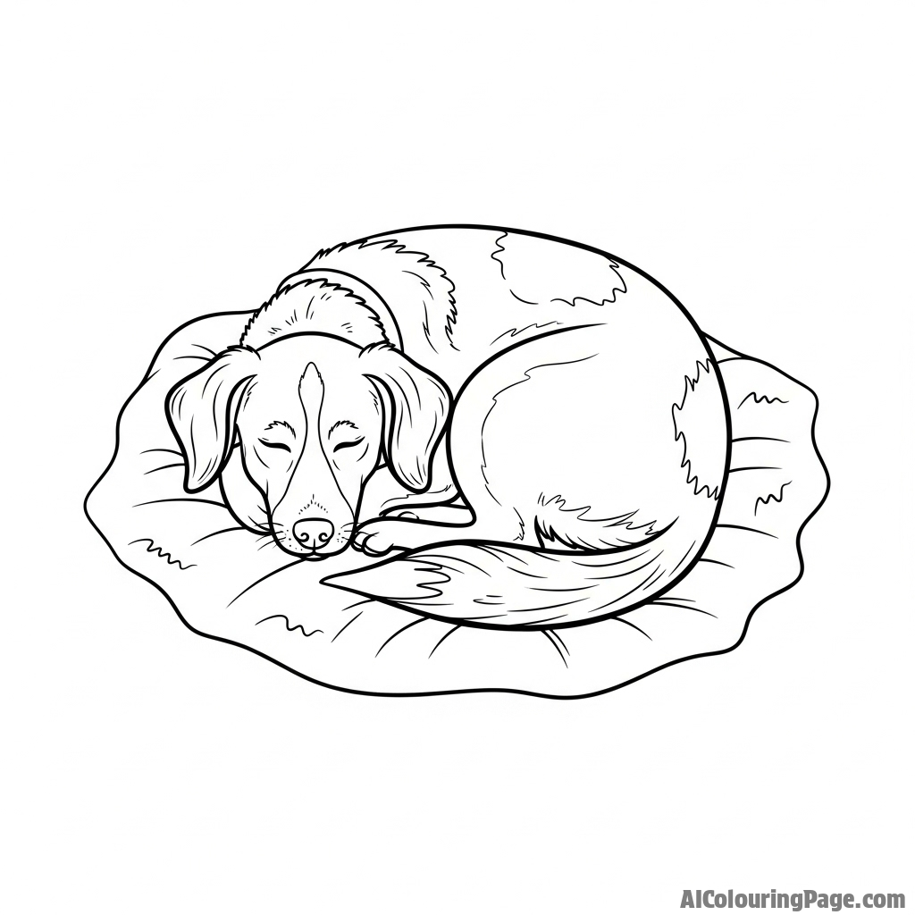 A sleepy dog curled up in a perfect circle on a soft blanket.