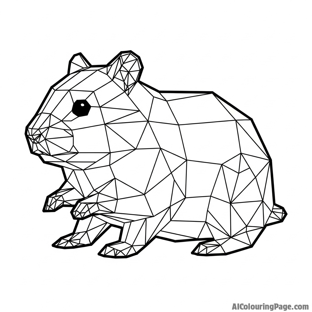 A low-poly, geometric rendering of a hamster