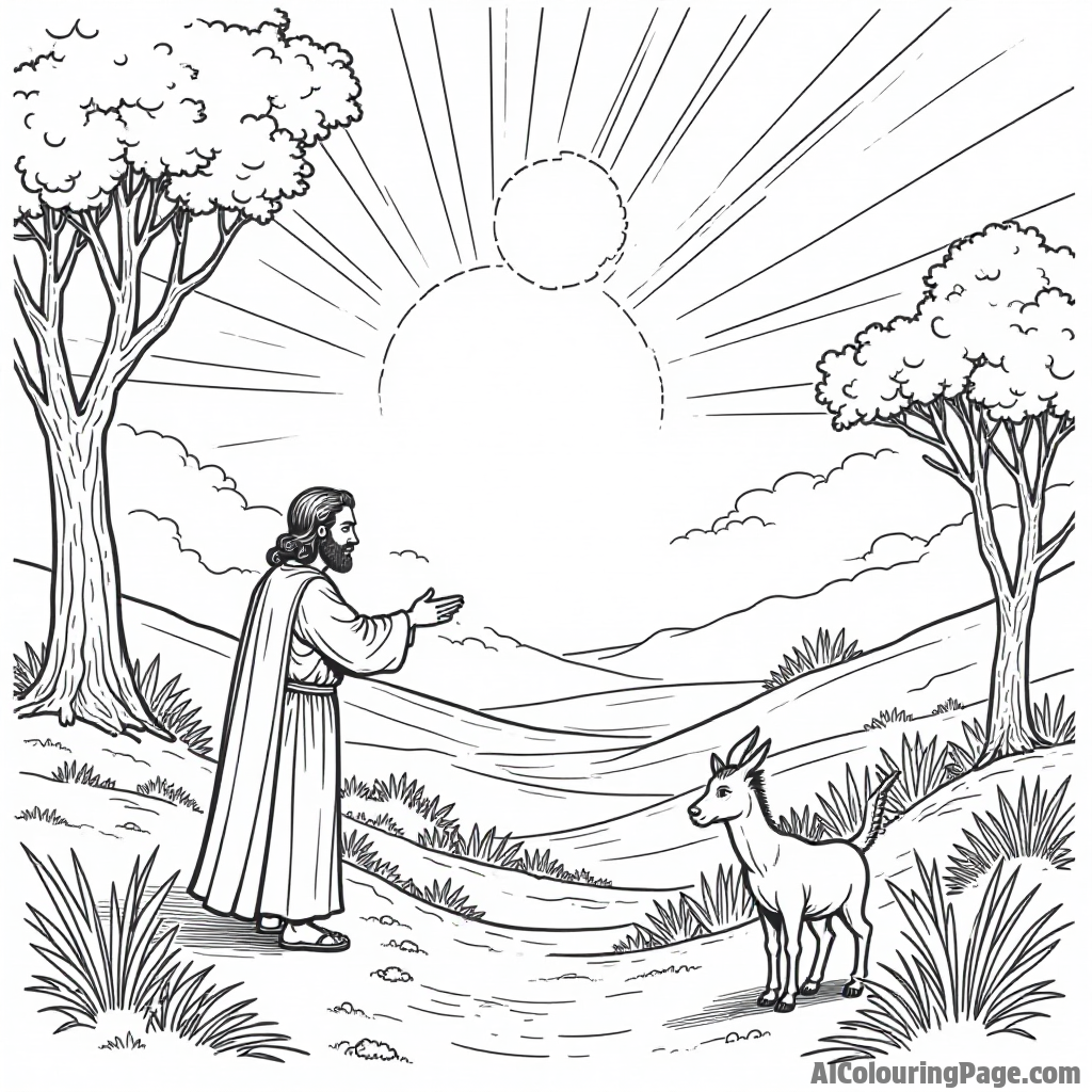 A scene of creation with God creating the world, surrounded by light, animals, and plants emerging from nothing.