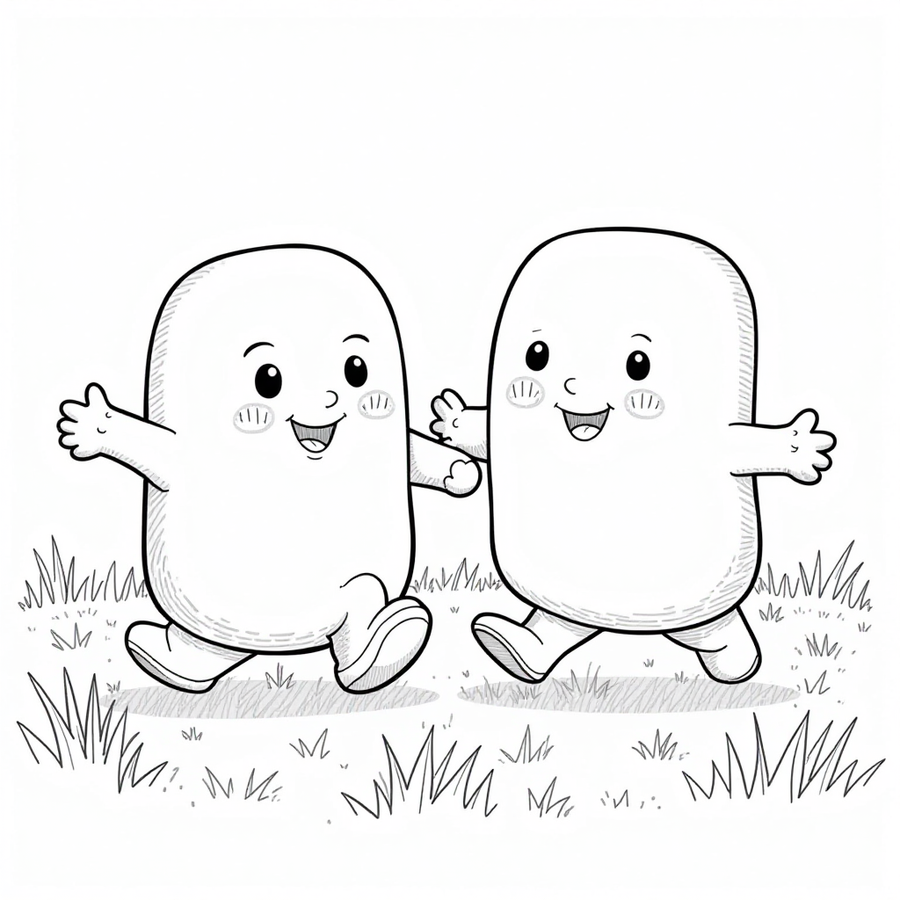 Two squishmallows playing tag in a field