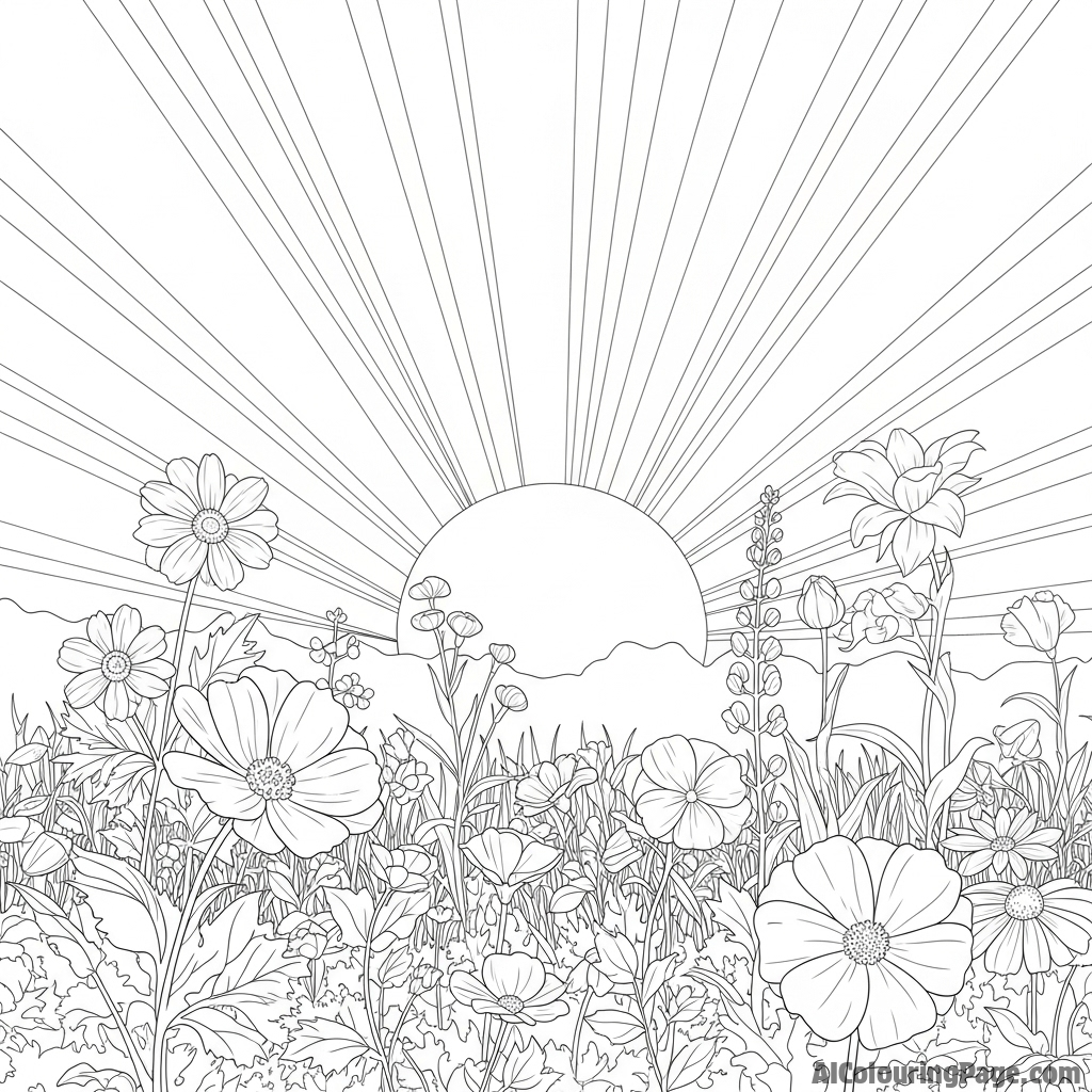 Silhouetted flowers against a dawn sky.