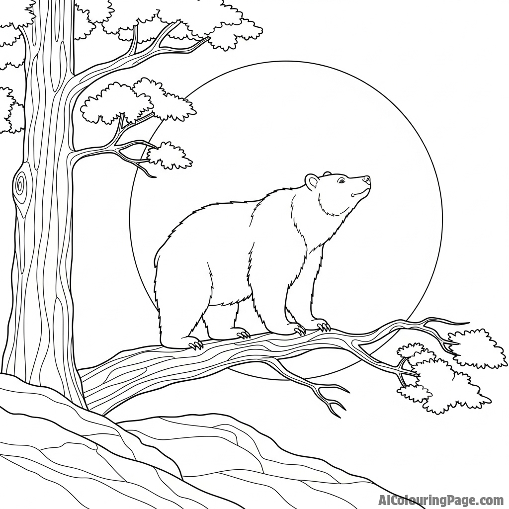 A bear silhouetted against a giant, luminous full moon.