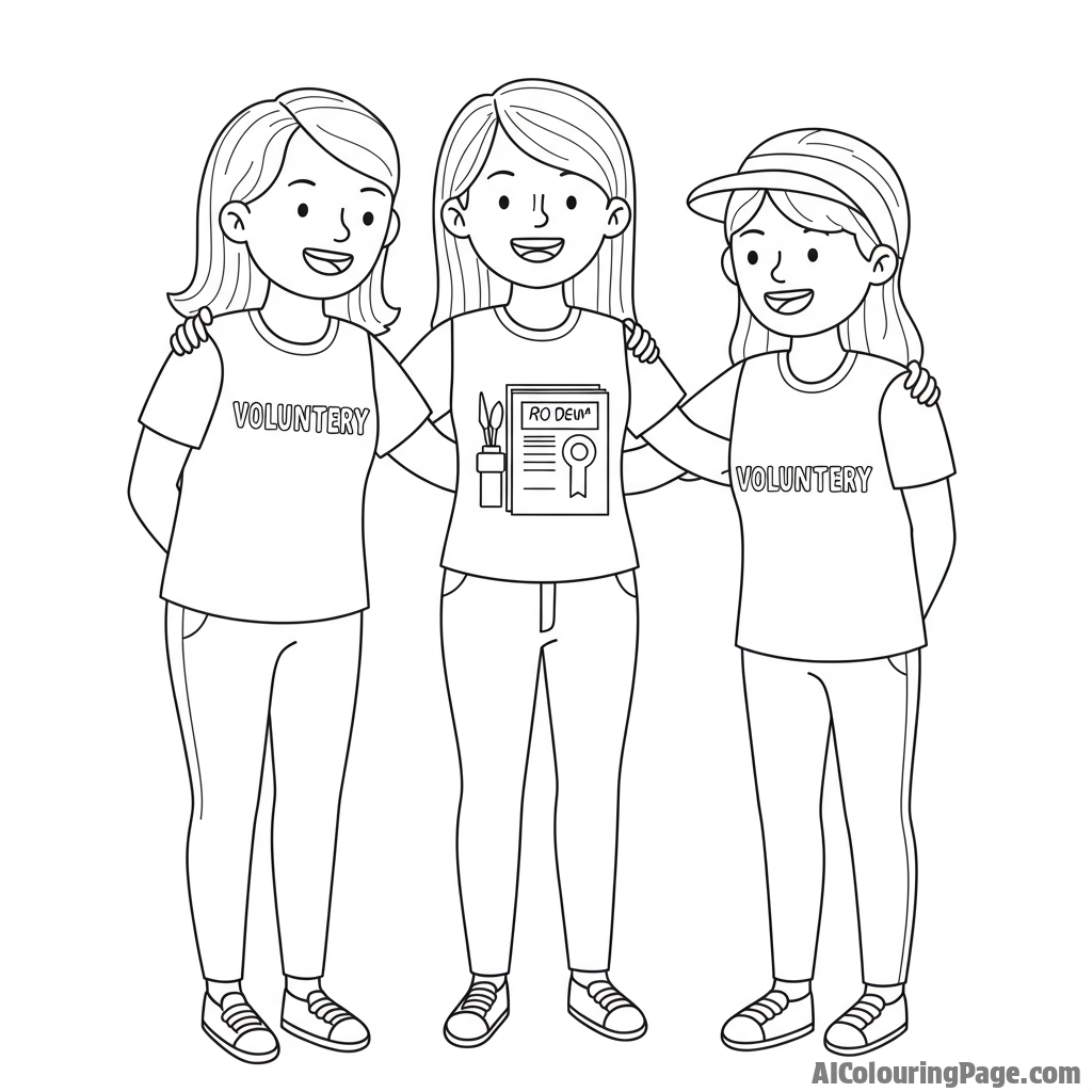 A joyful moment of female bonding through a shared volunteering experience.