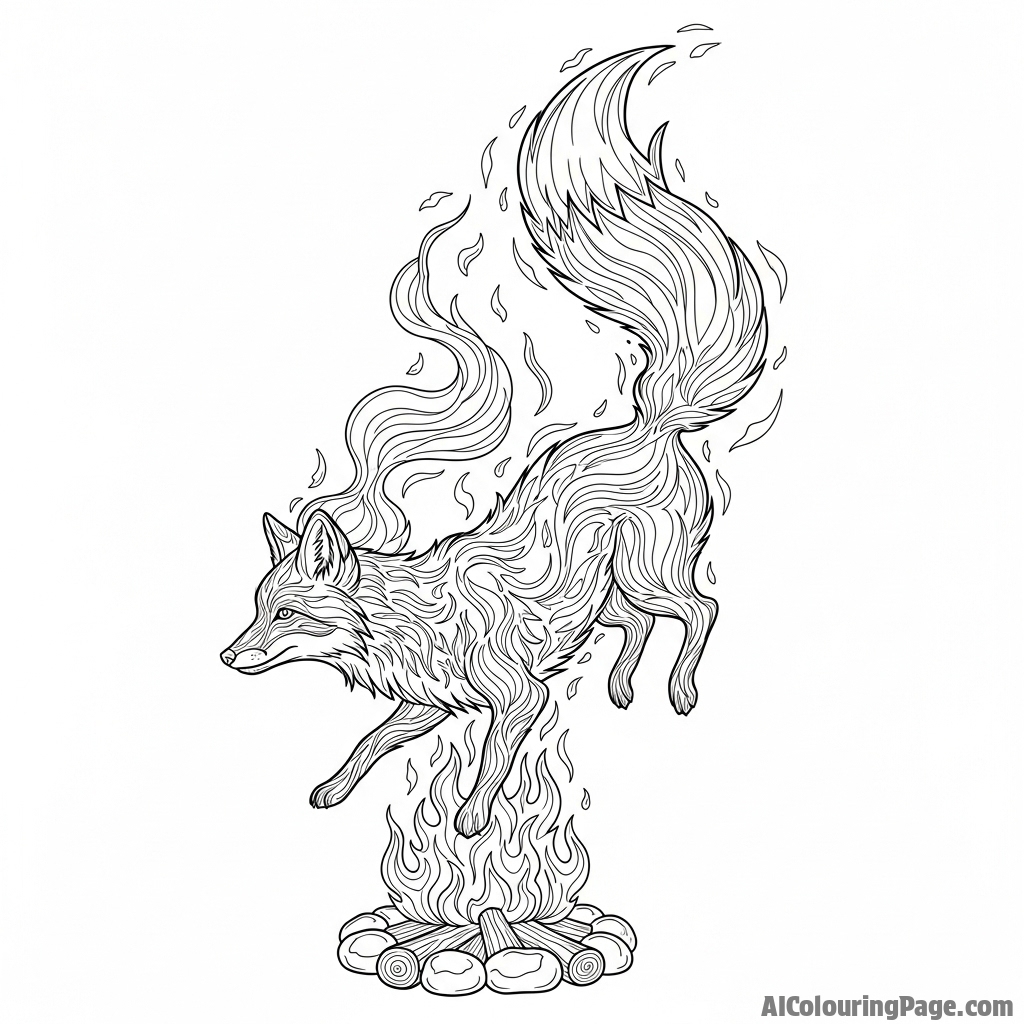 A fox formed from swirling smoke and embers rising from a campfire.