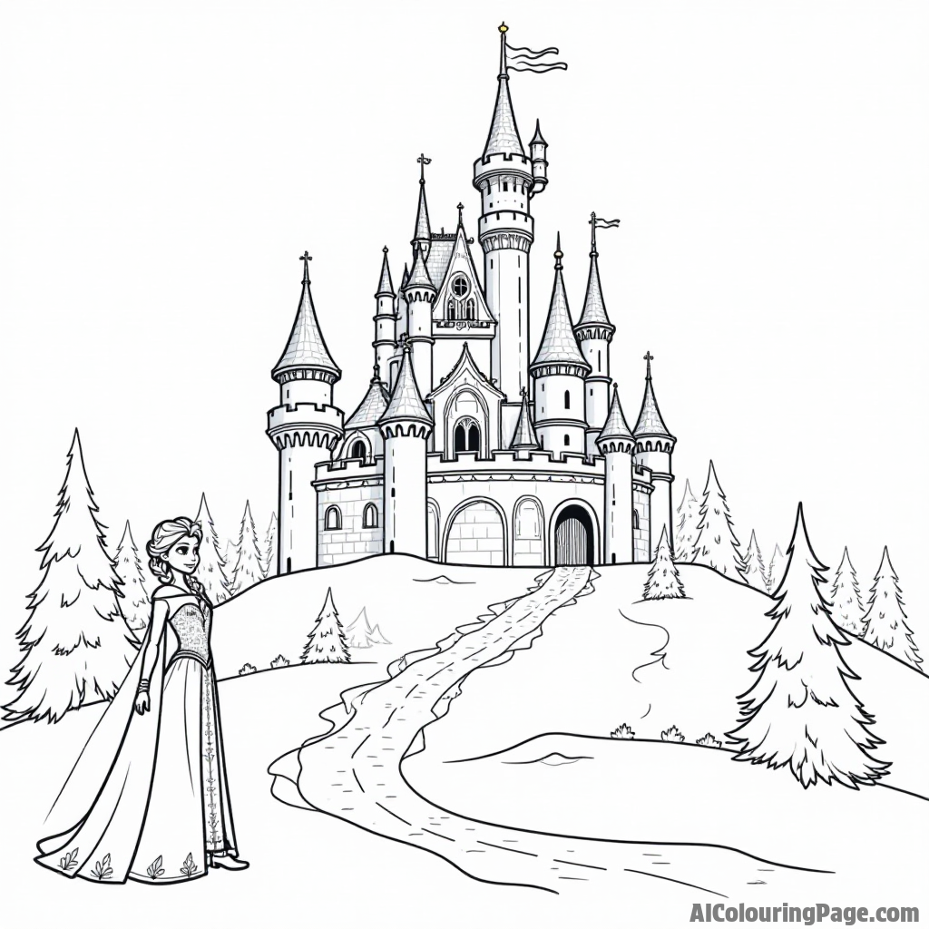 Elsa and Anna building a giant snow castle together