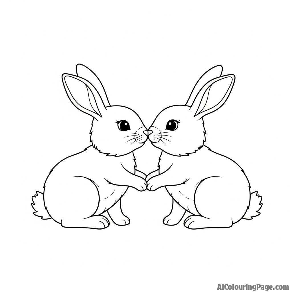 Two rabbits touching noses in a gesture of greeting.