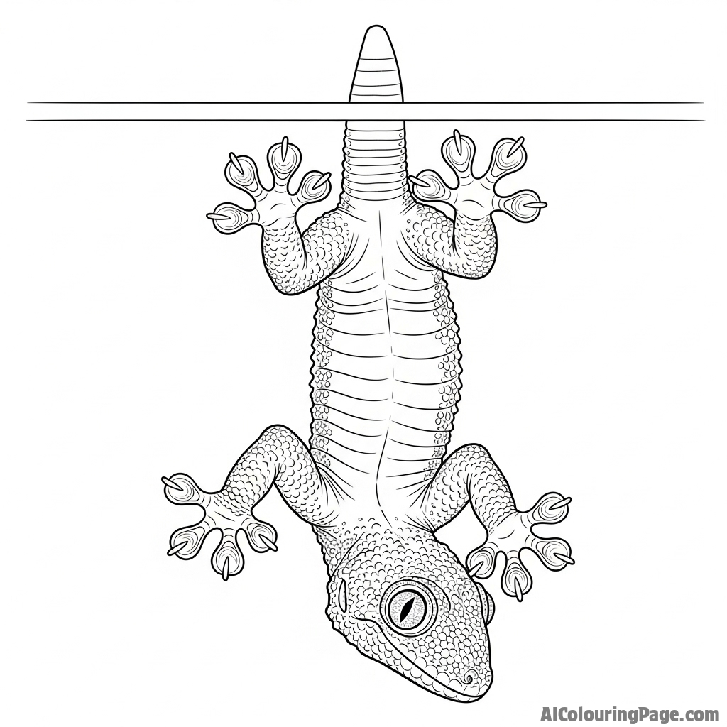 A gecko clinging upside down to a sheet of glass, showcasing its specialized toe pads.