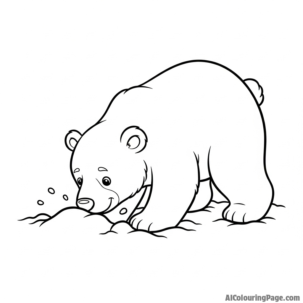 A polar bear digging through the snow, searching for a den.
