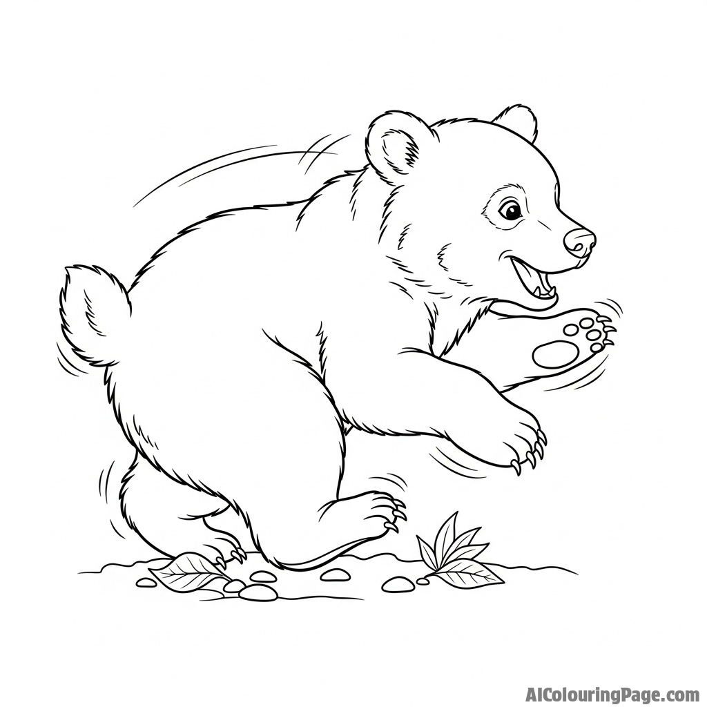 A bear cub chasing its own tail in a circle on a forest floor.