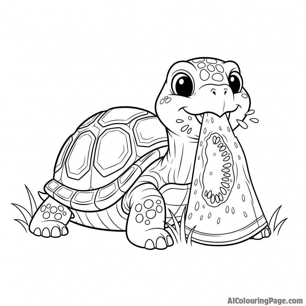 A turtle munching on a piece of fruit.