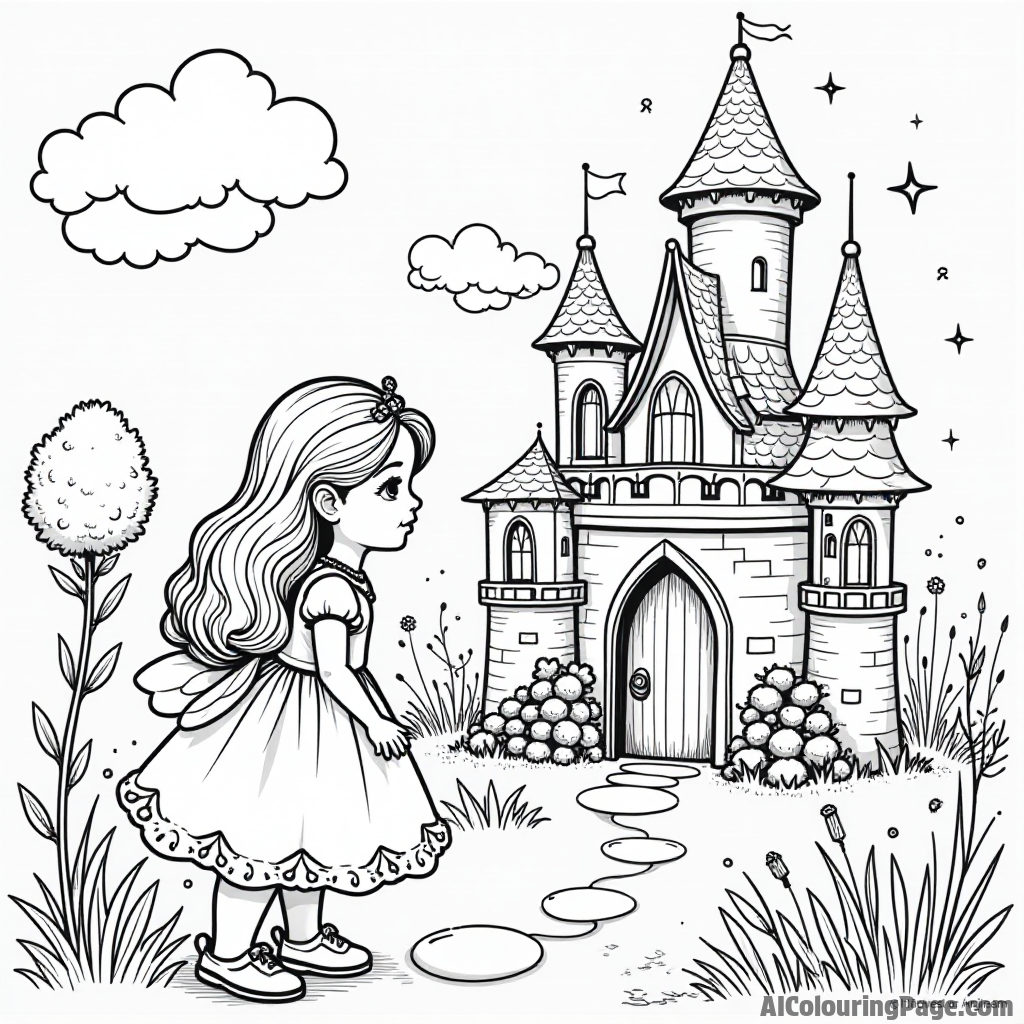 A doll exploring a magical castle, with enchanted objects, talking portraits, and a friendly fairy guiding her along.