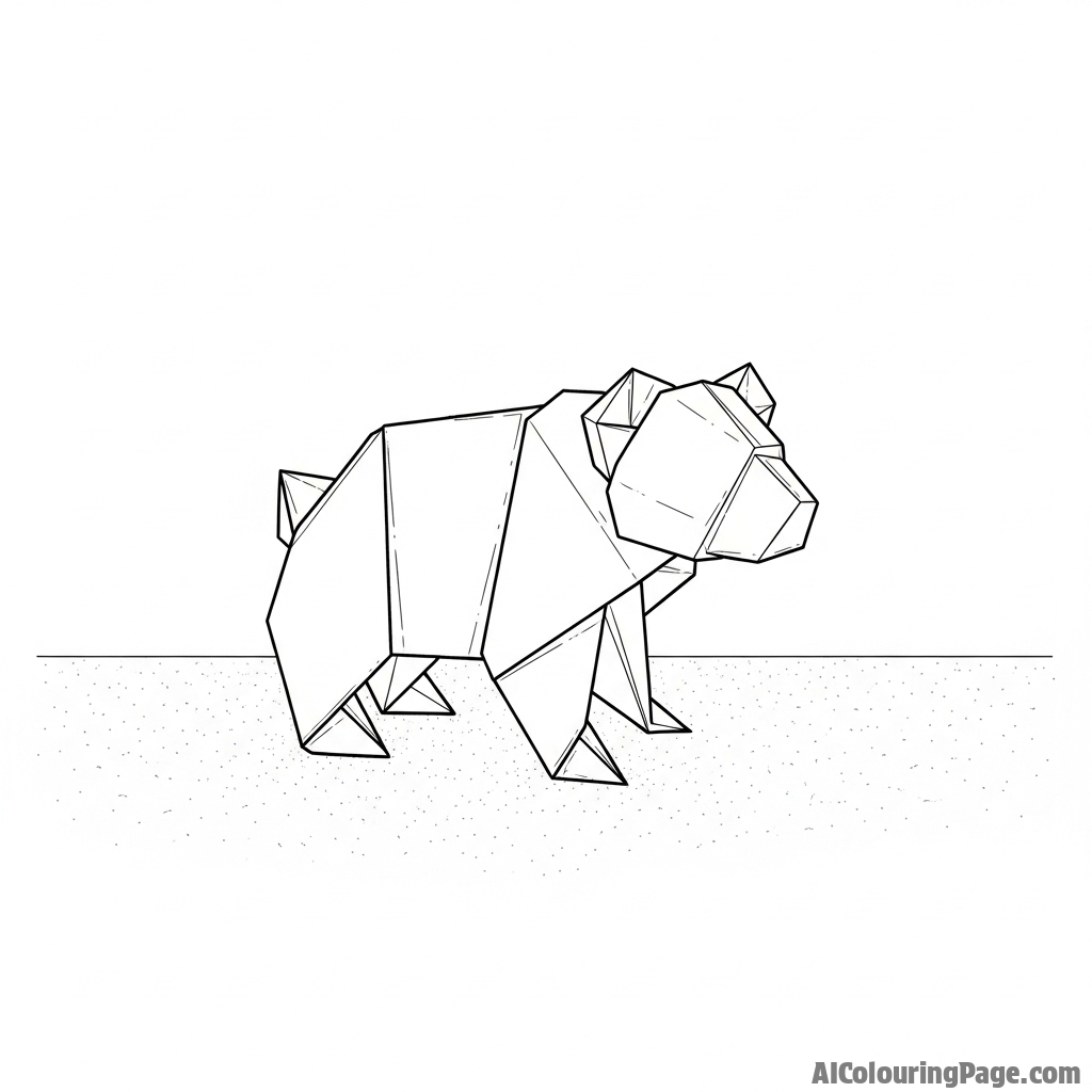 An origami bear on a plain, textured surface.