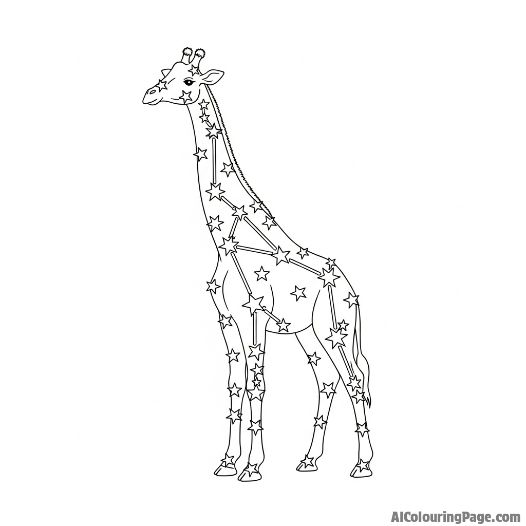 A giraffe imagined as a constellation, its form traced by bright stars.
