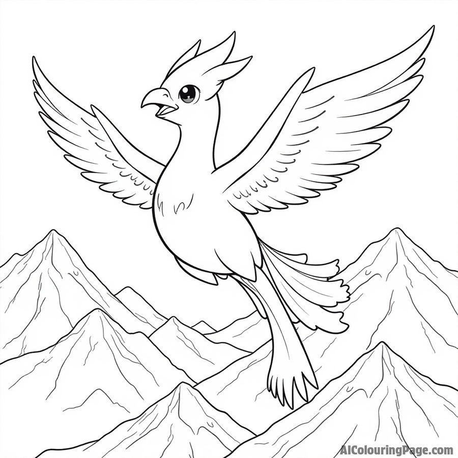 Articuno soaring above snowy mountains