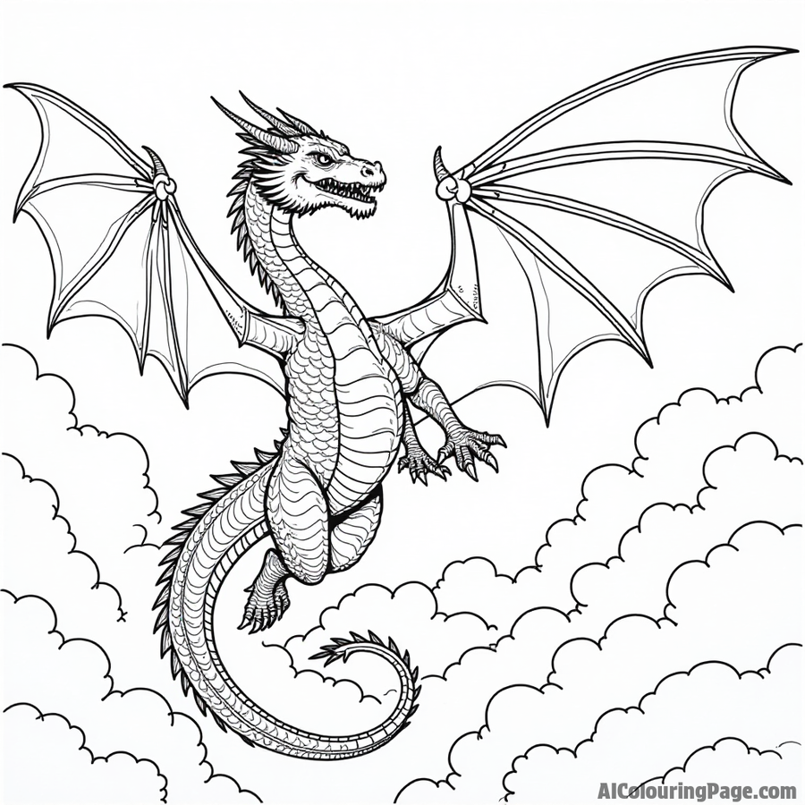 Majestic dragon soaring through the clouds