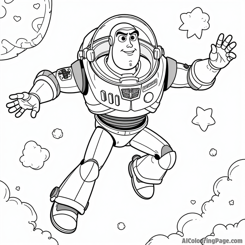 Buzz Lightyear jumping from a spaceship