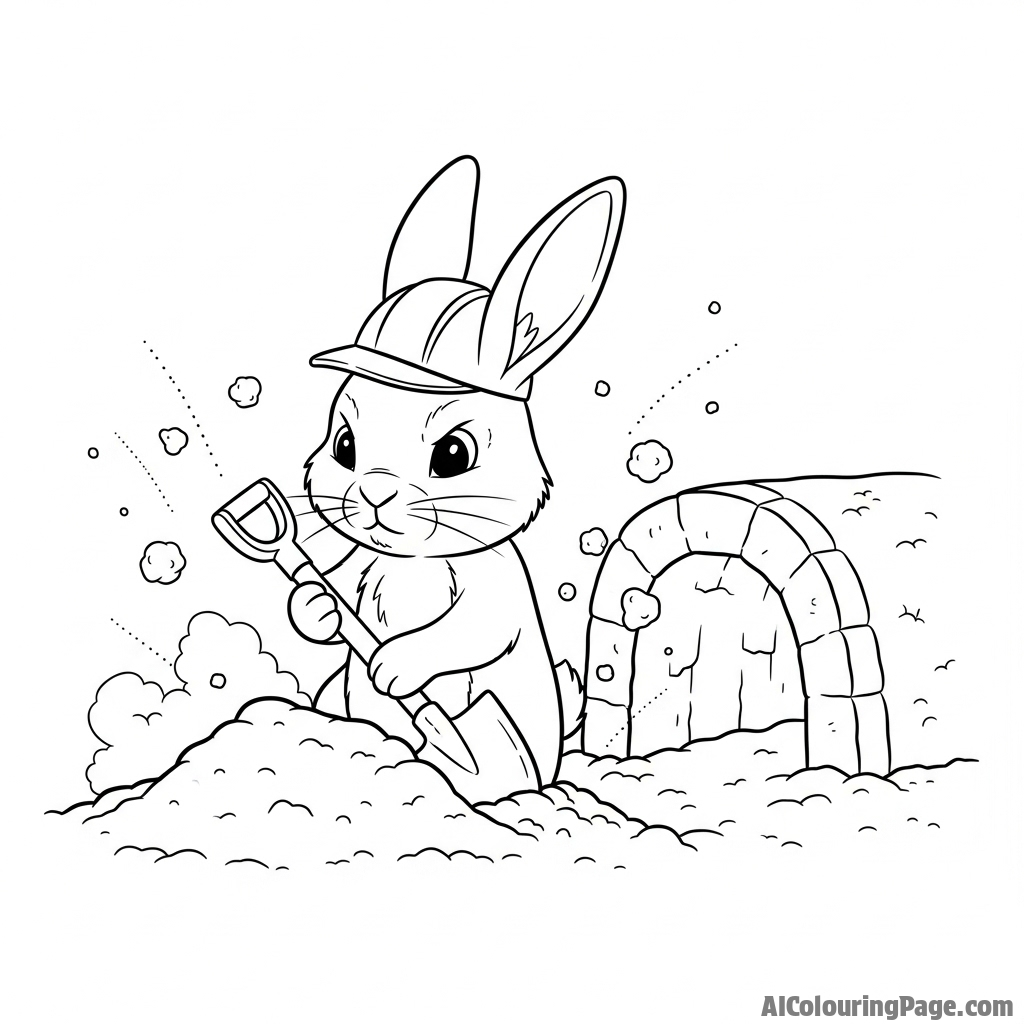 A rabbit diligently digging a new tunnel in soft earth.