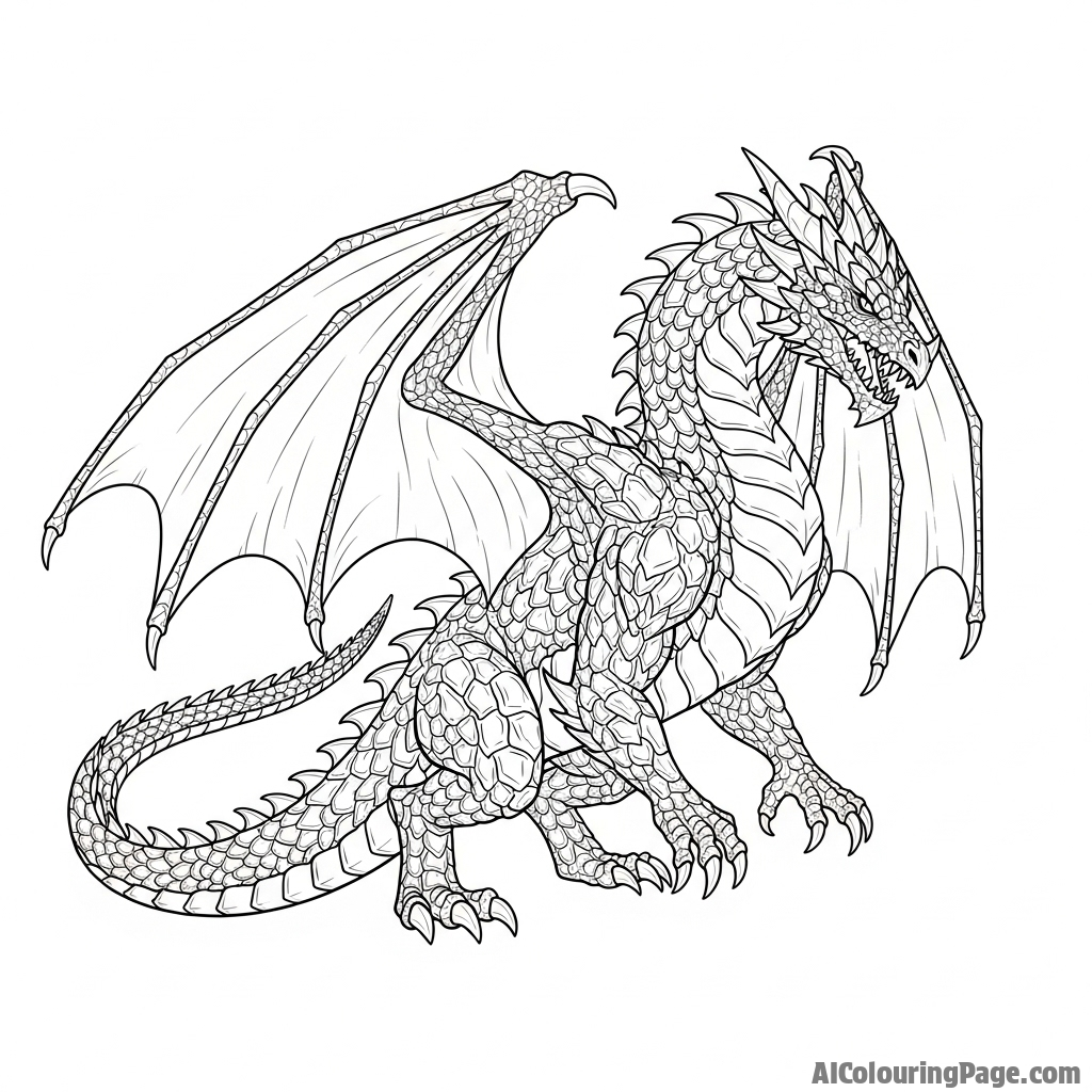 A dragon whose scales mimic the texture of obsidian, sharp and volcanic.
