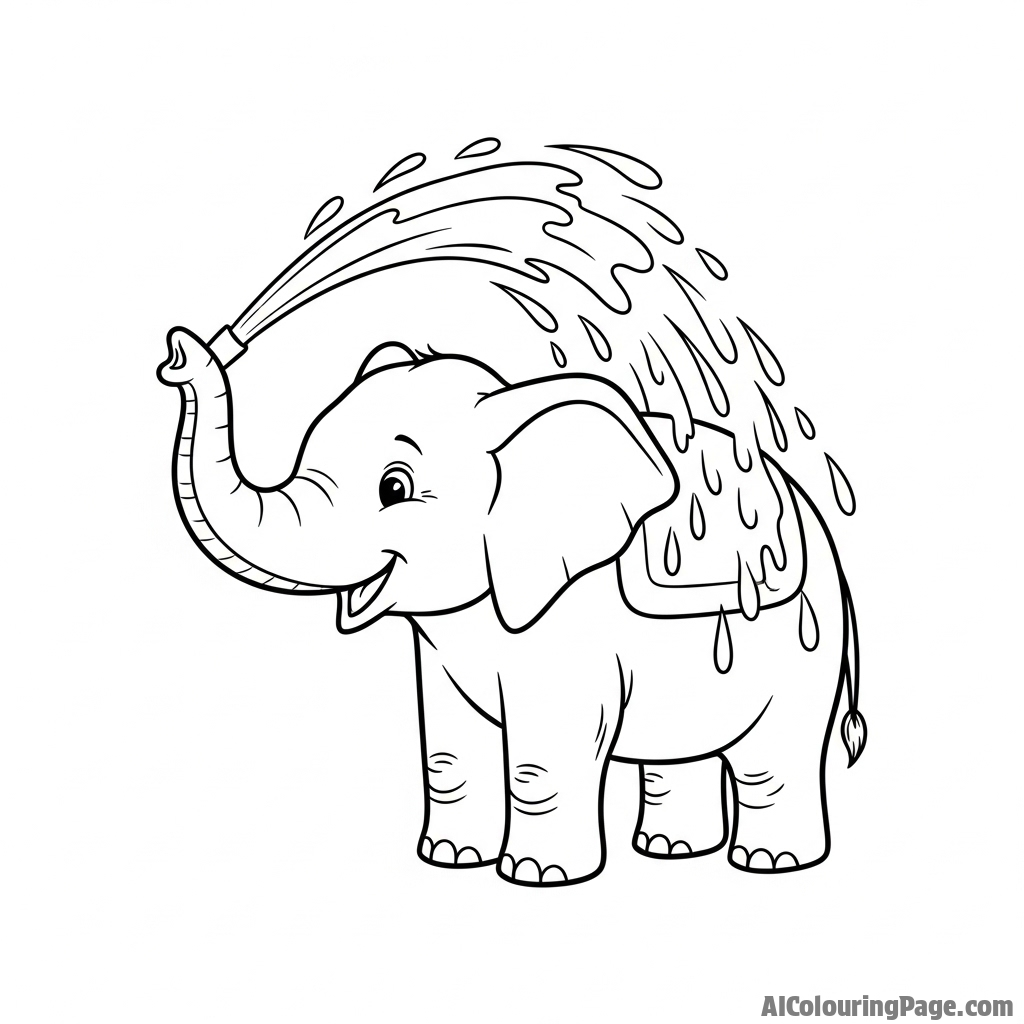 An elephant gently spraying its back with water from its trunk.
