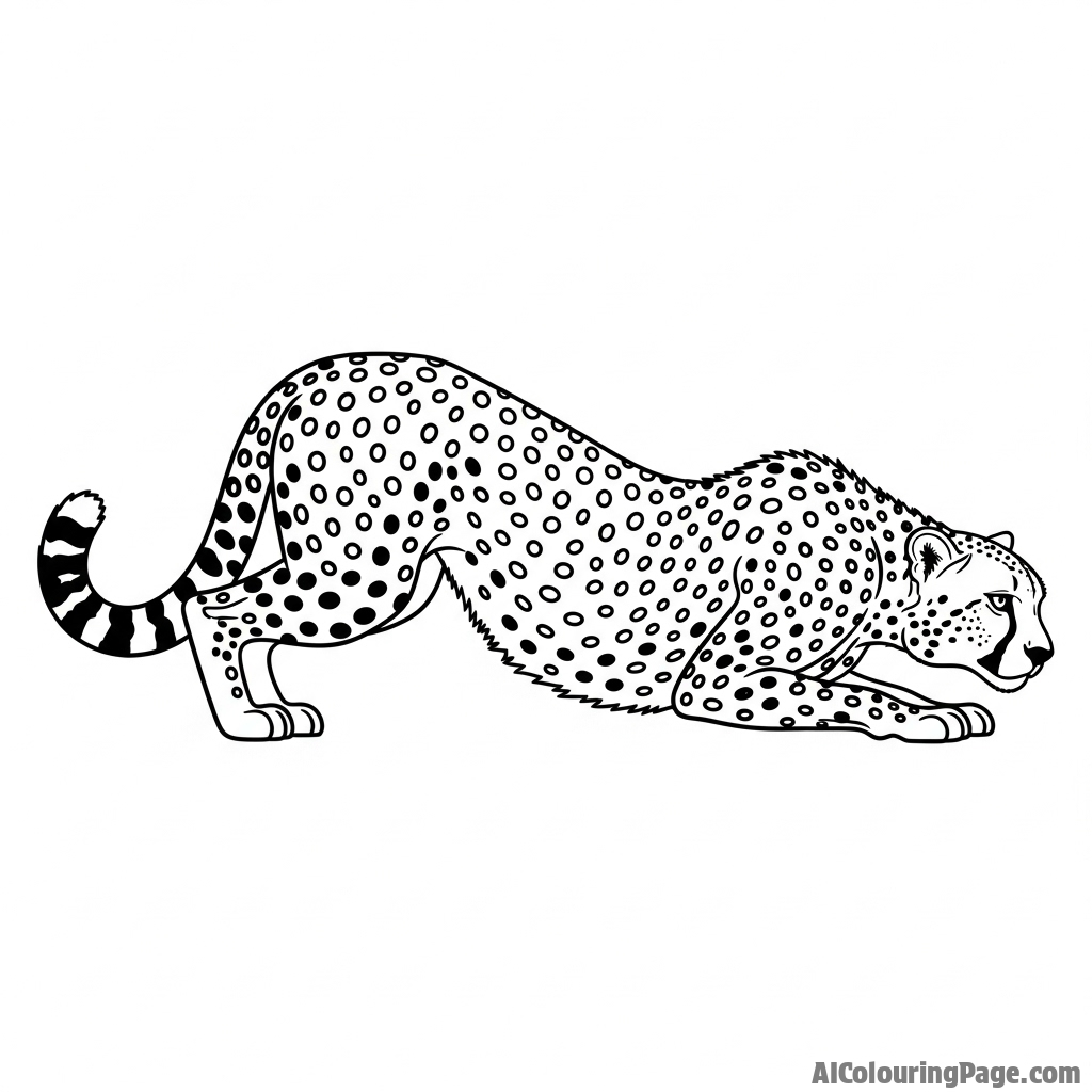 A cheetah in a moment of absolute stillness, every muscle tensed and ready for action.