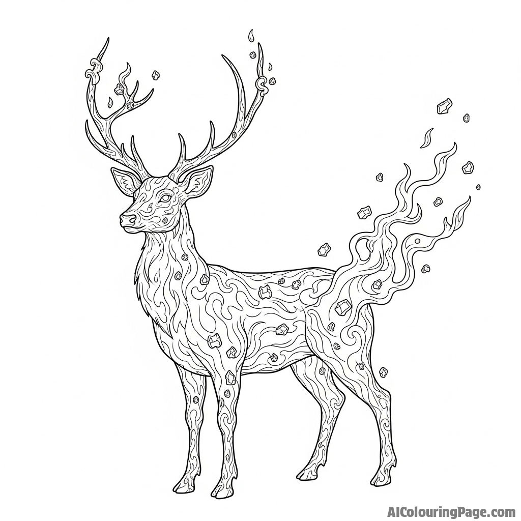 A deer made entirely of swirling smoke and fading embers.