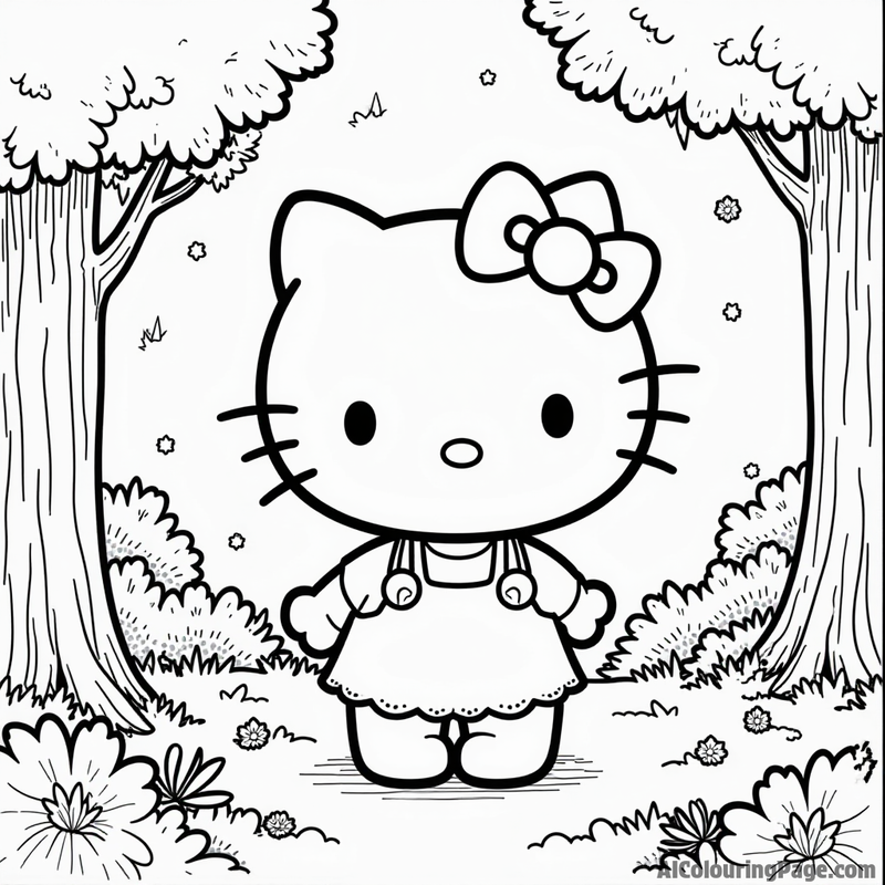 Hello Kitty exploring a forest