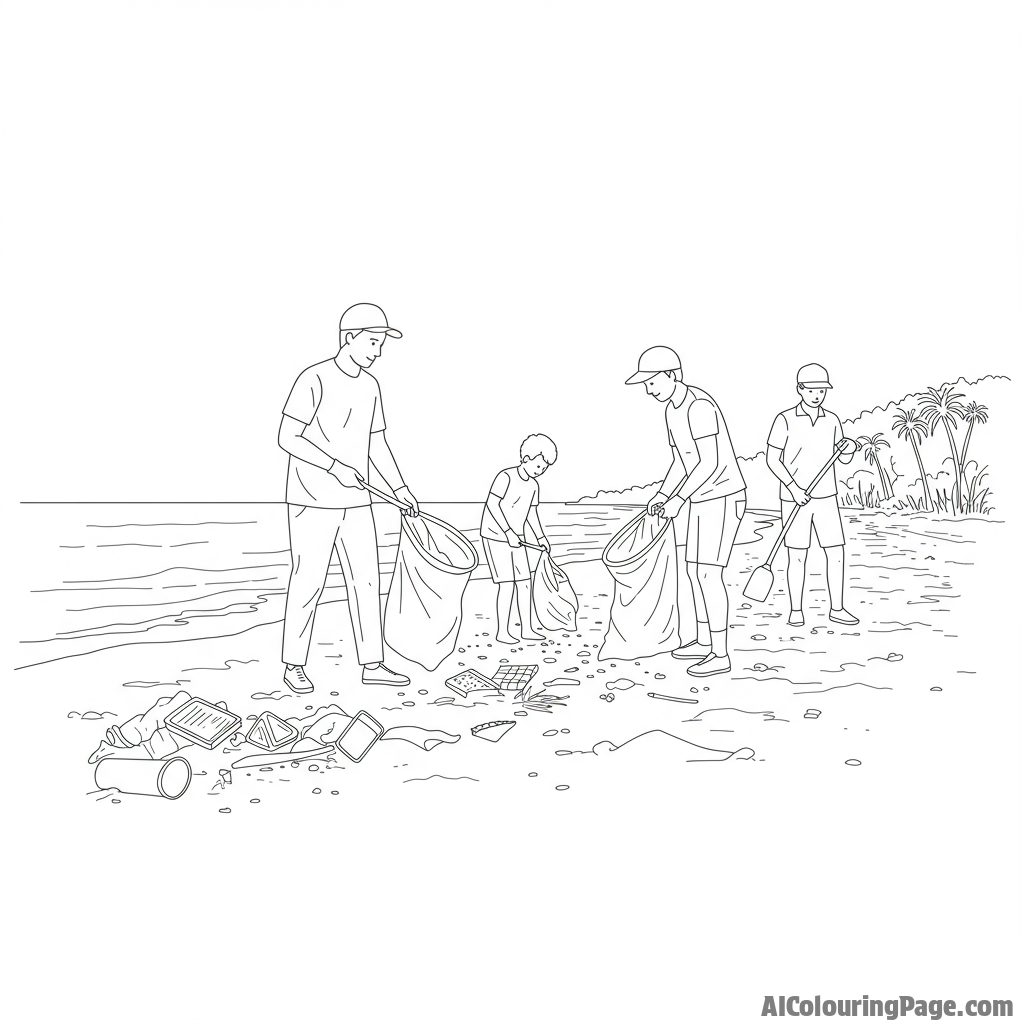 People picking up trash on a beach, restoring the shoreline.