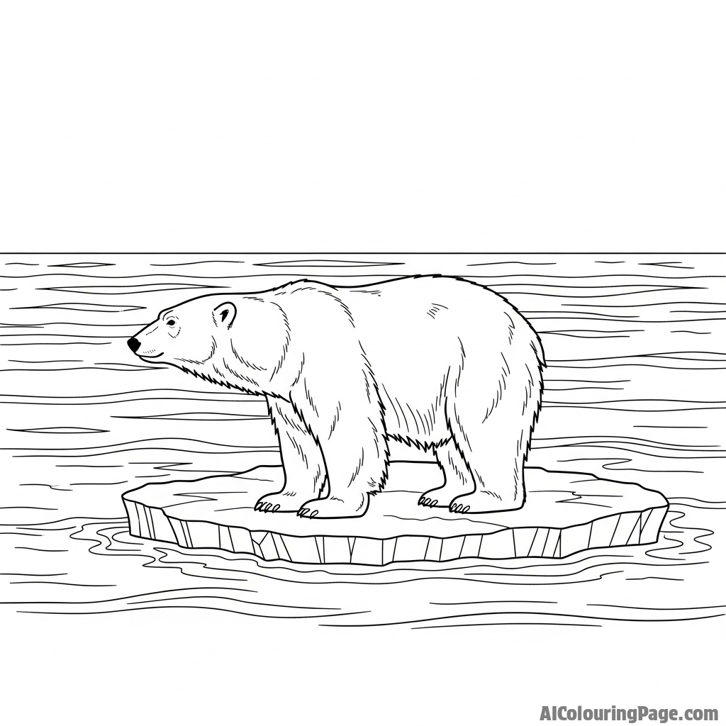 A high-contrast, stark photograph of a polar bear against a dark, open sea.