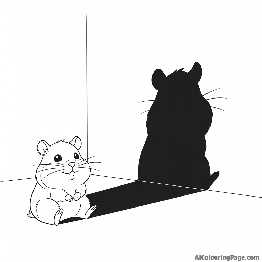 A hamster’s shadow cast long and dramatic on a plain wall