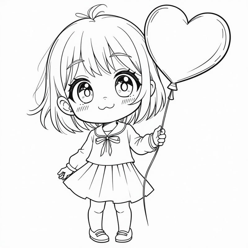 Kuromi holding a heart-shaped balloon