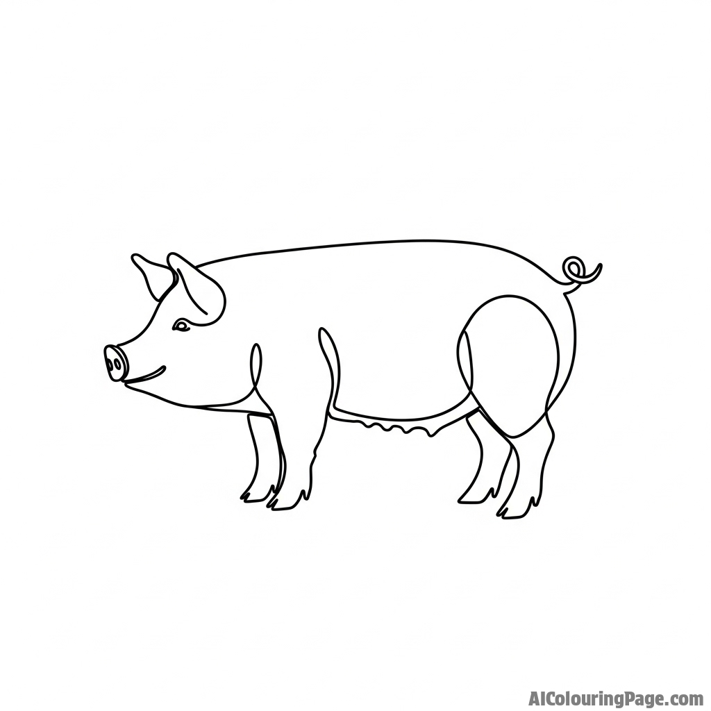 A minimalist line drawing of a pig in a single, continuous stroke.