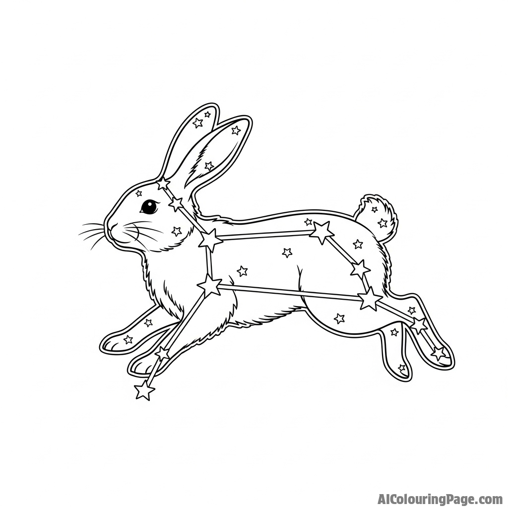 A rabbit as a constellation, its form outlined by bright stars.