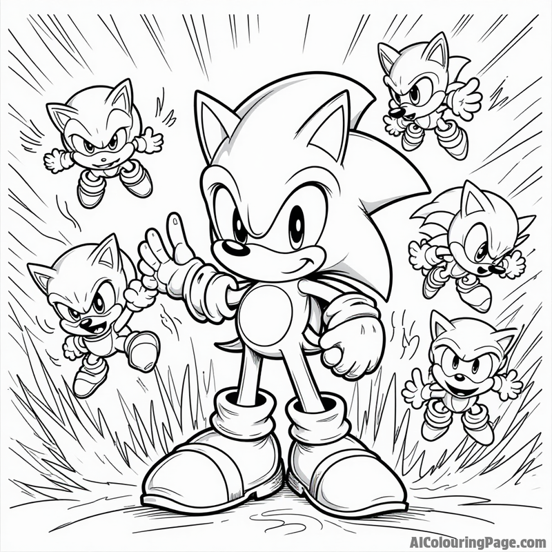 Sonic surrounded by enemies in a chaotic battle