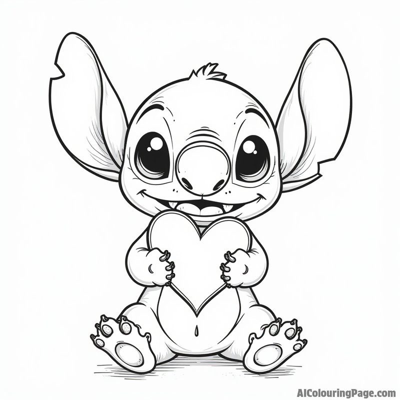 Stitch holding a heart