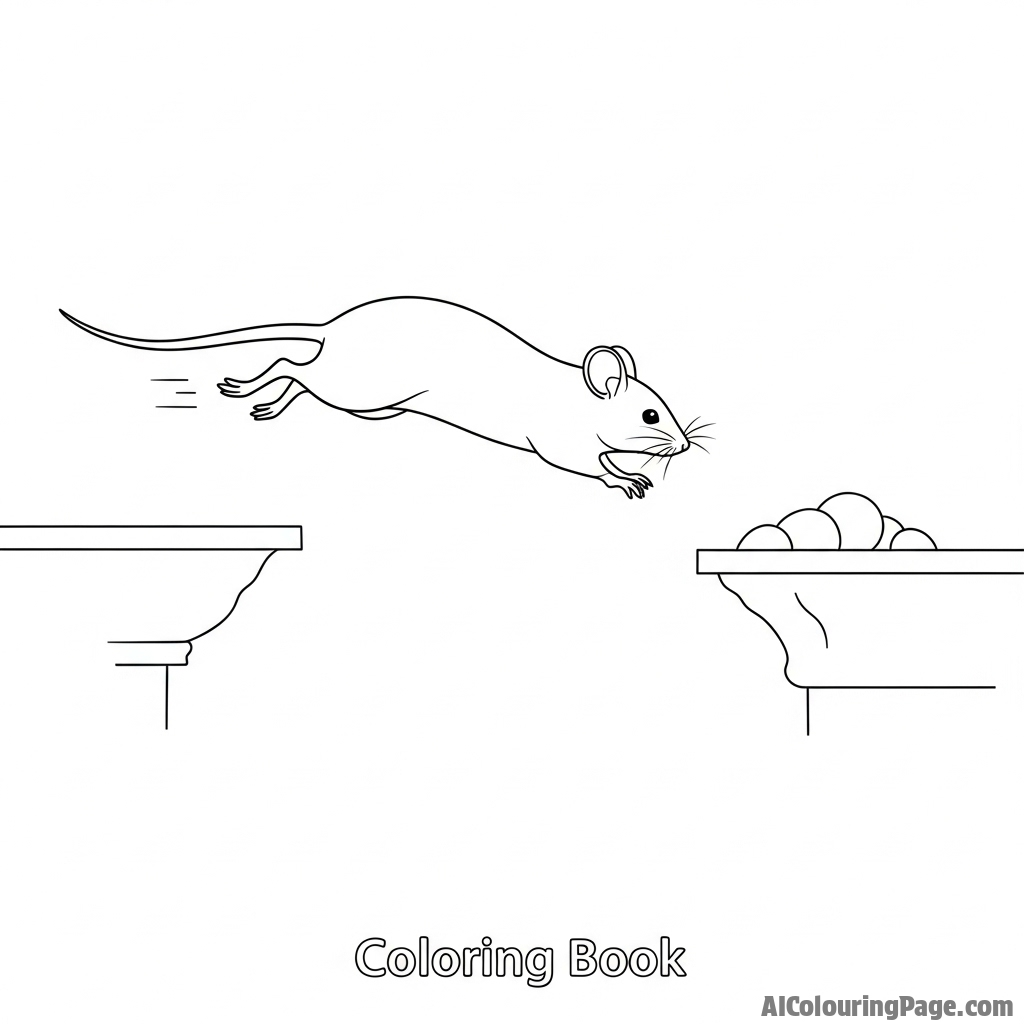 A high-speed photograph of a mouse leaping through the air from one surface to another.