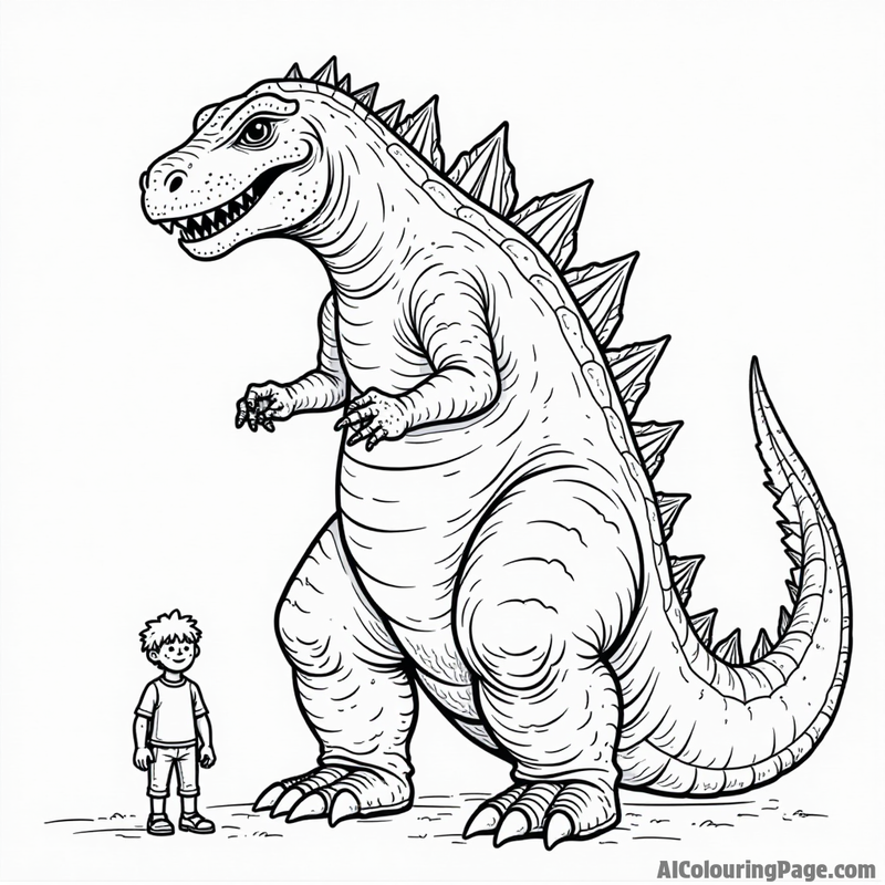 Godzilla with a small human figurine