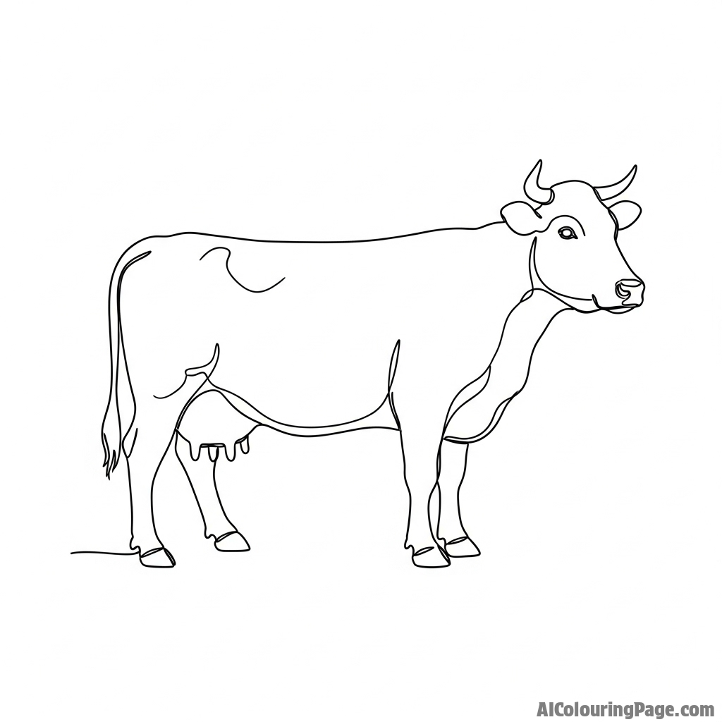 A single, continuous line drawing that forms the shape of a cow.