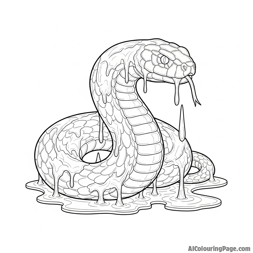 A snake sculpted from clear ice, slowly melting and dripping under a soft light.