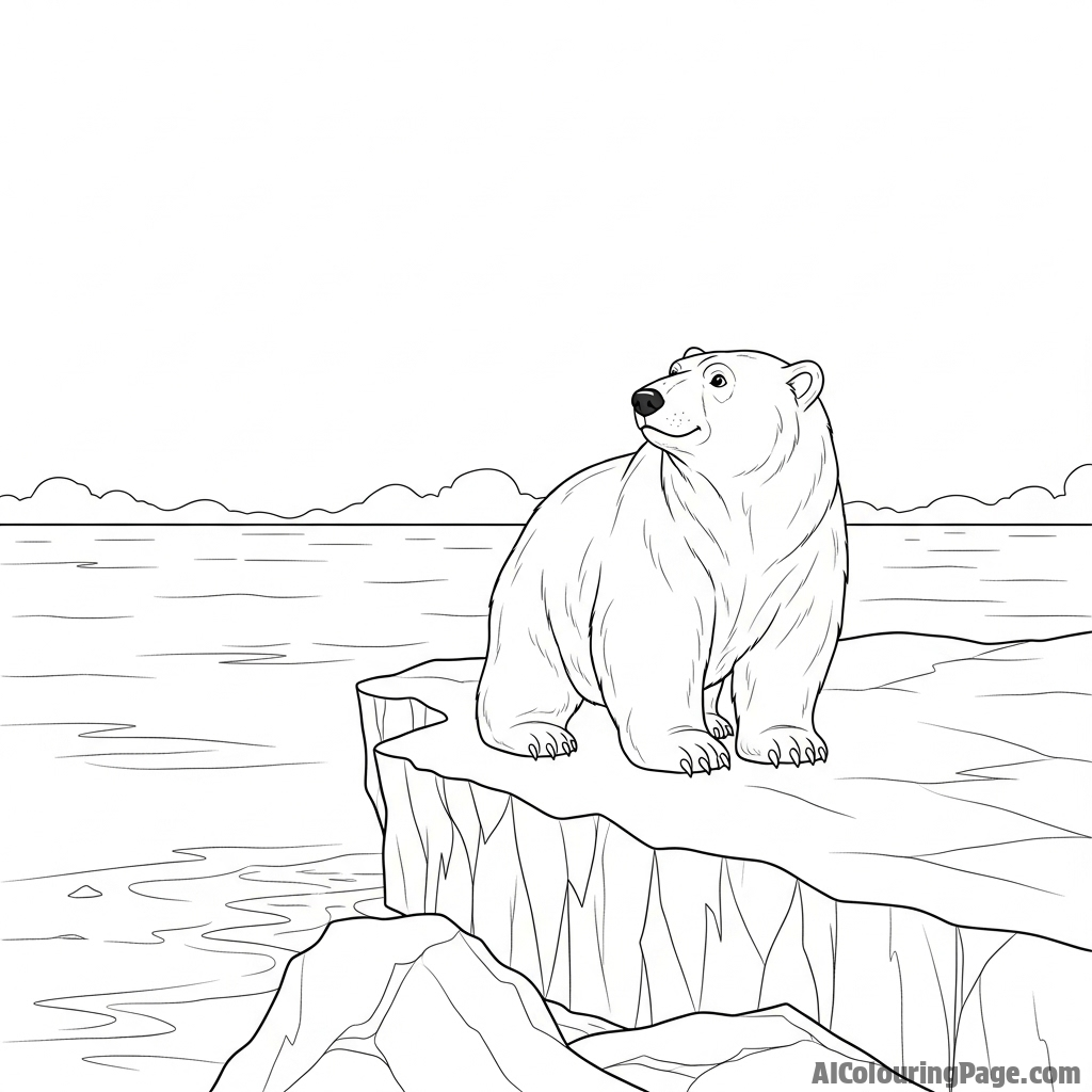 A majestic polar bear on the edge of an ice floe, surveying the vast ocean.