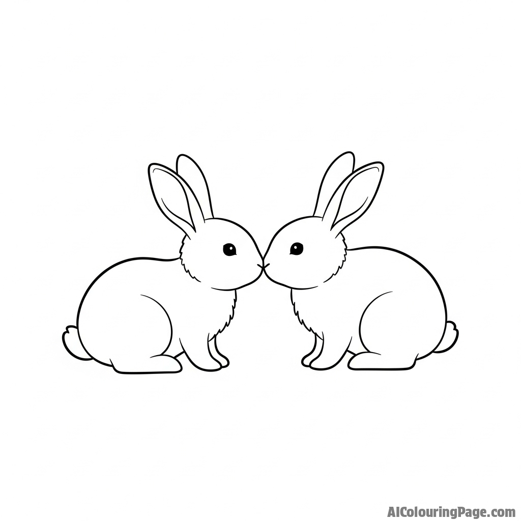 A line art depiction of two bunnies touching noses affectionately.