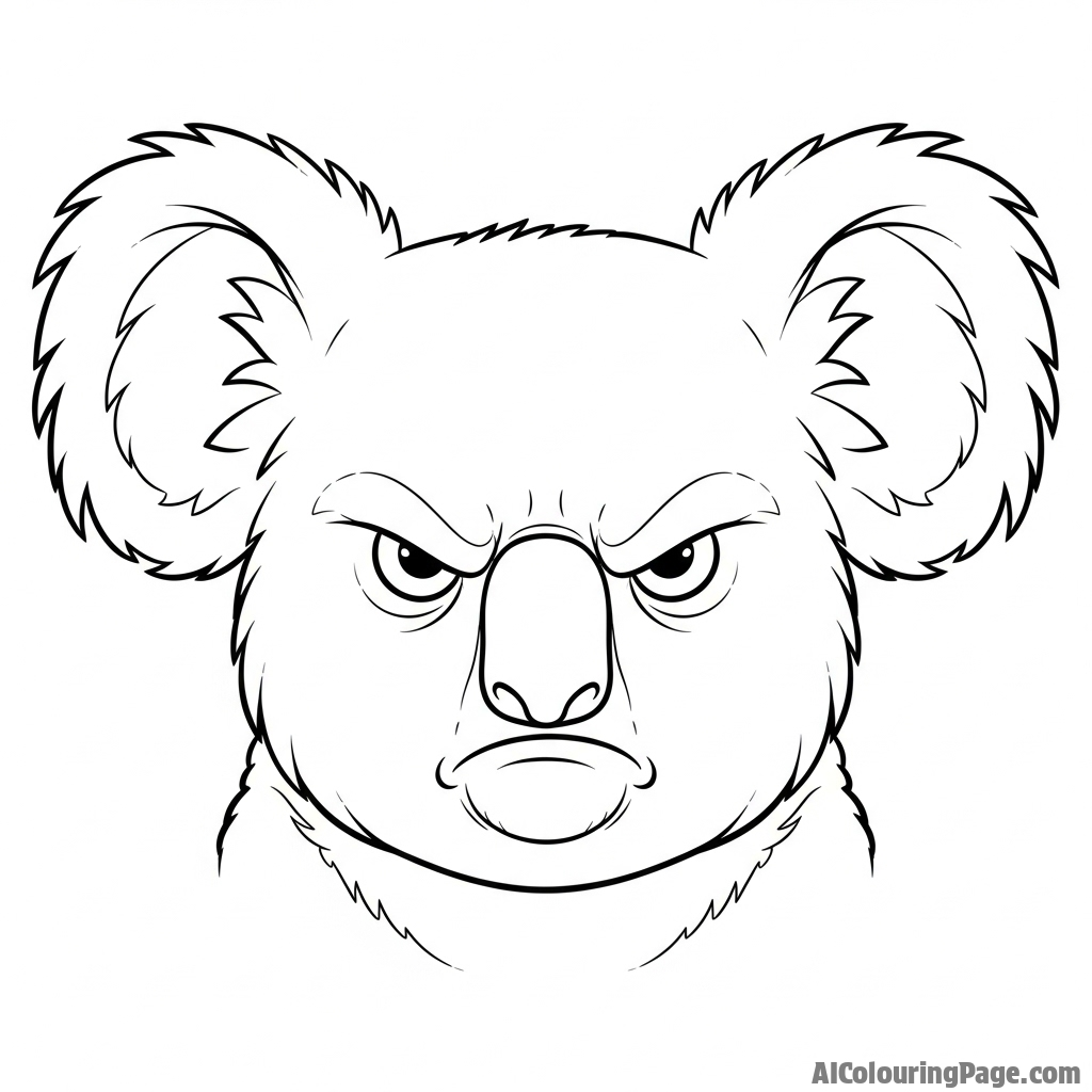 An expressive portrait of a particularly grumpy-looking koala.