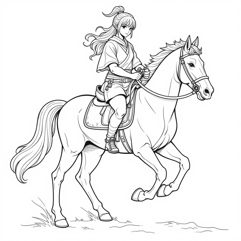 Anime warrior riding a horse