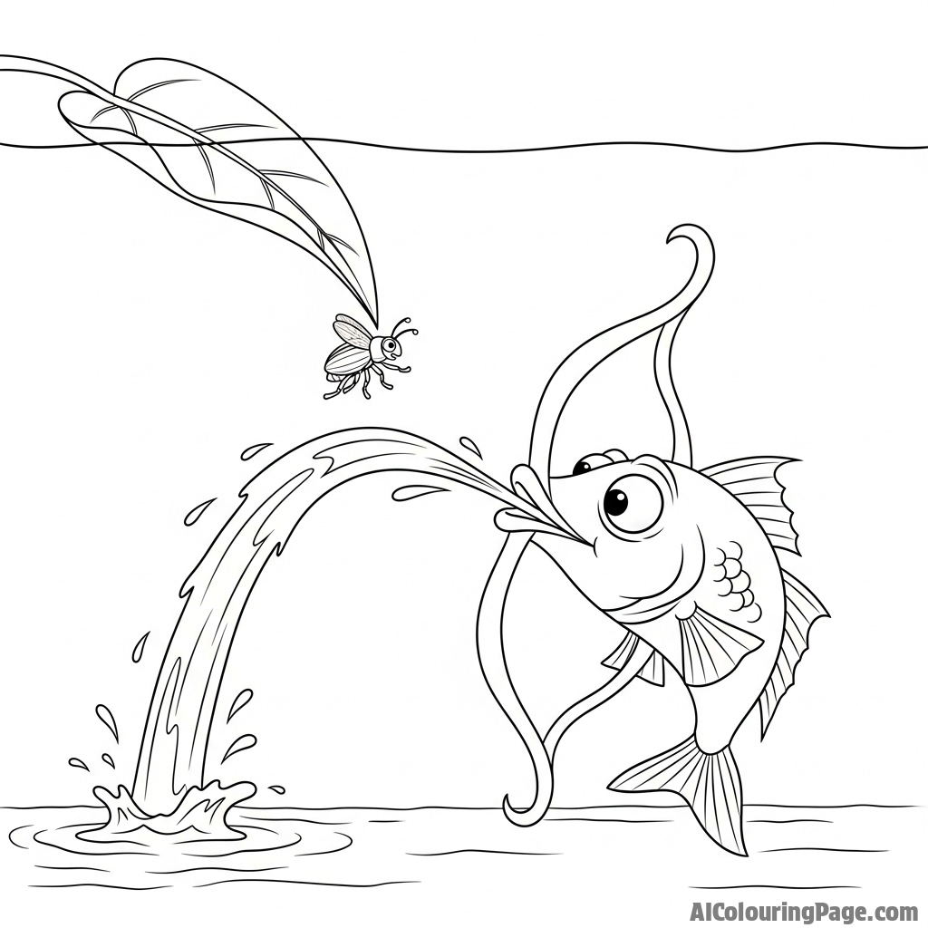 An archerfish spitting a jet of water to knock an insect from an overhanging leaf.